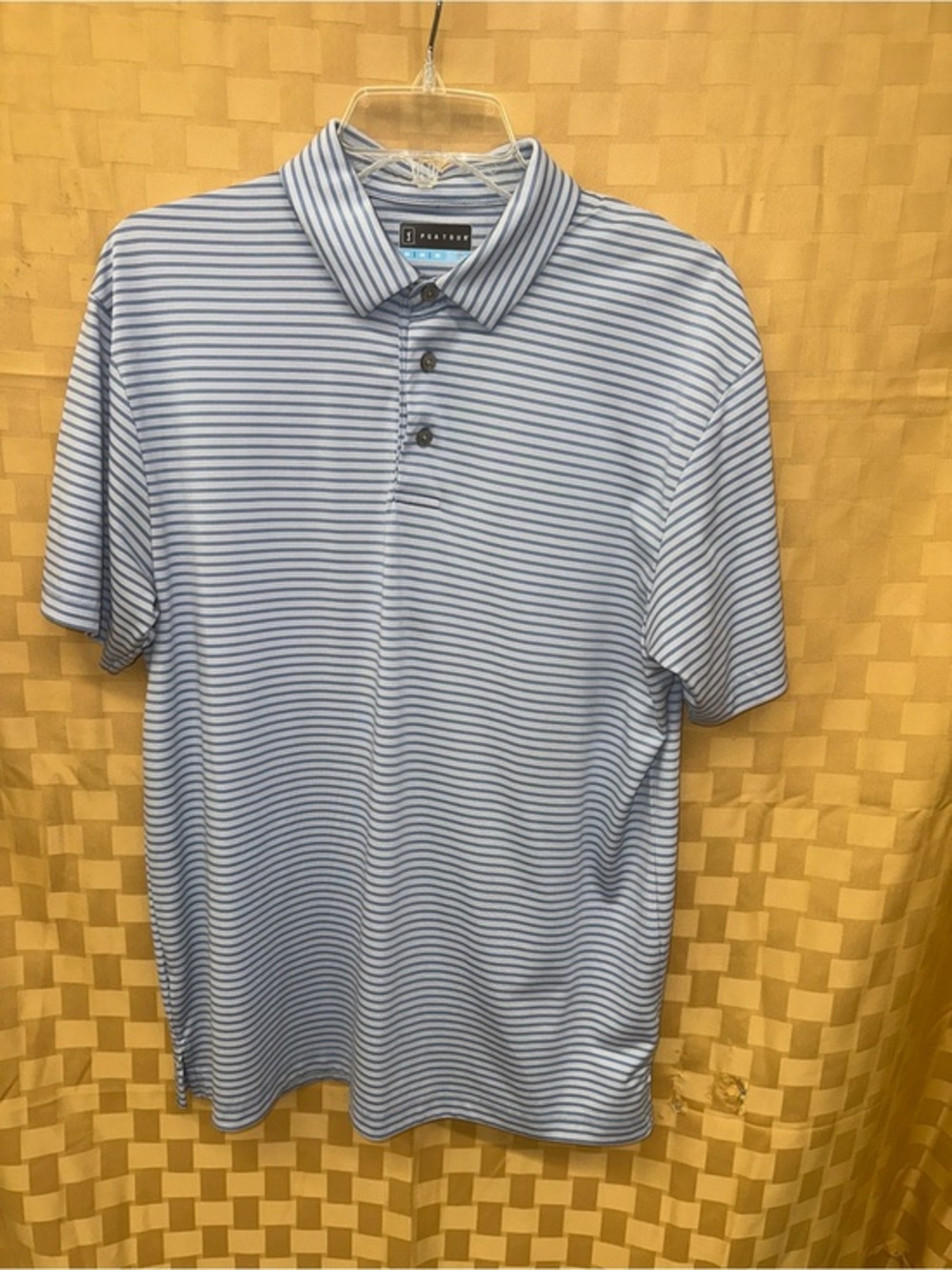PGA Tour Light Blue & White Striped Men’s Polo